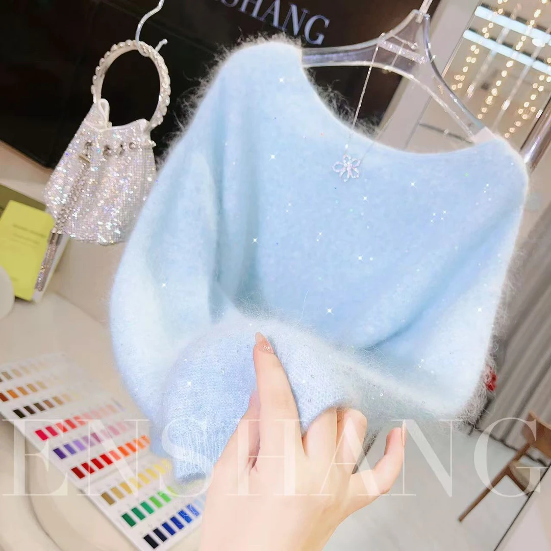 ES【蓝晴水晶】重磅拉绒珠片纱星河璀璨轻奢风毛衣女秋冬新款