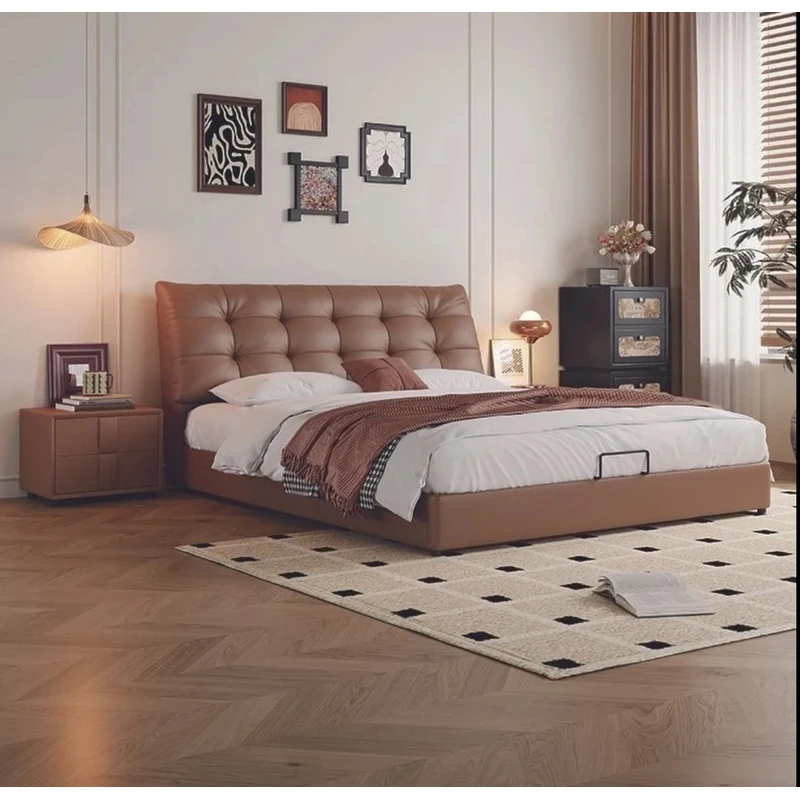 313#大黑熊头层牛皮主卧床婚床意式主卧室免洗床床主卧大床实木