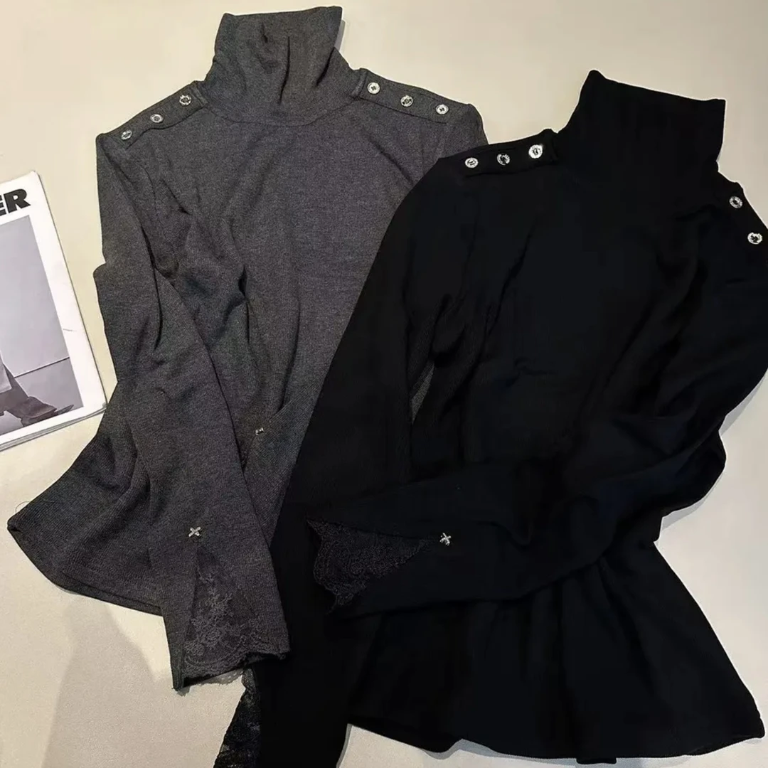 2024冬款高领设计感时尚百搭长袖显瘦上衣女