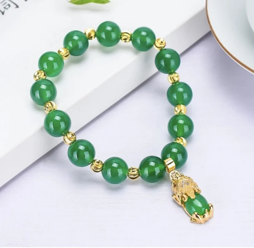 铜合金玻璃手链 时尚气质绿色貔貅单圈手链
