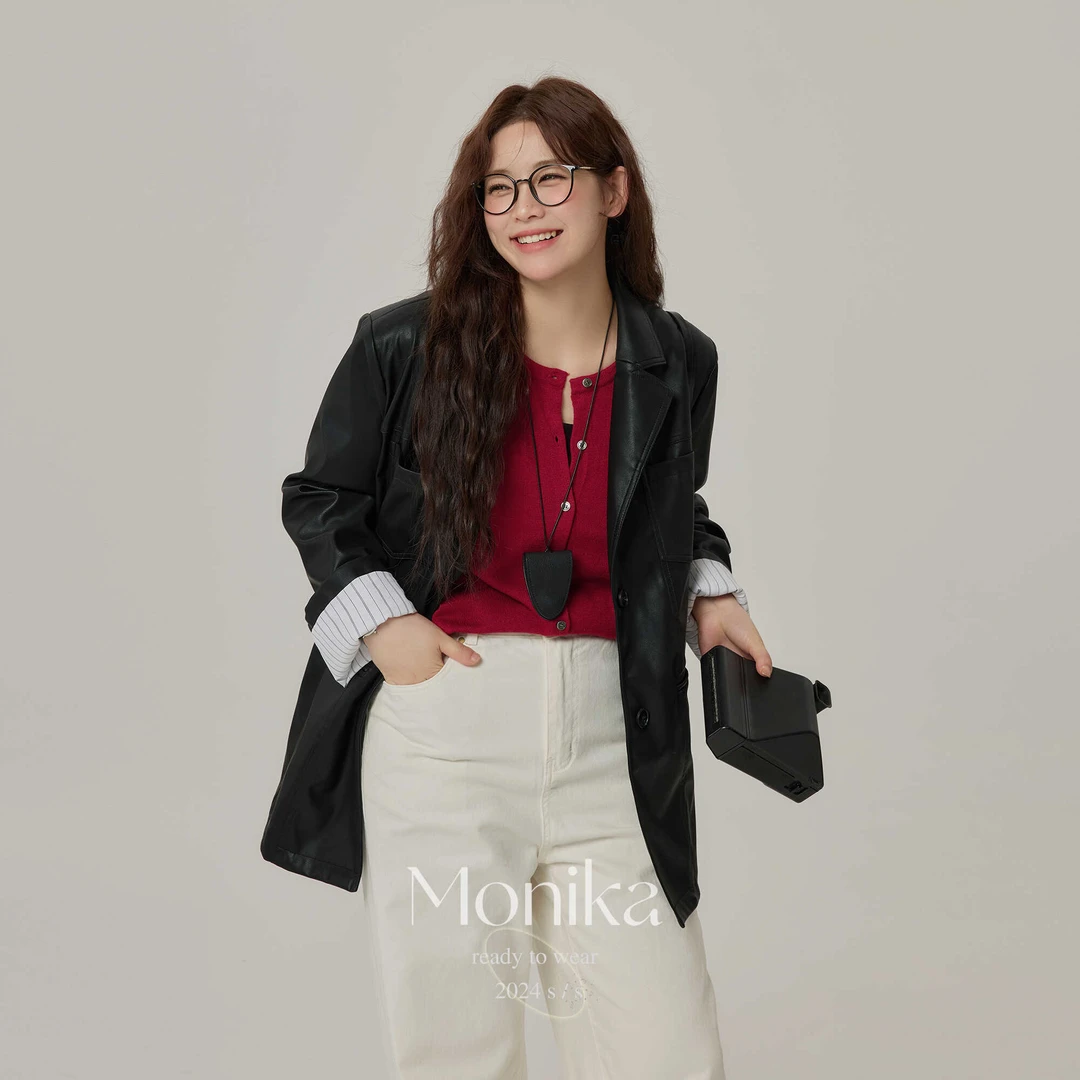 大码女装黑色西装皮衣外套秋新款复古高级感宽松气质皮夹克75592