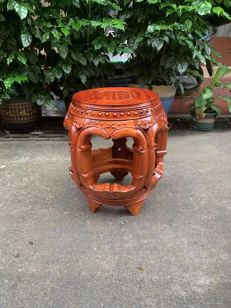 缅花实木如意鼓凳尺寸31x45.5cm