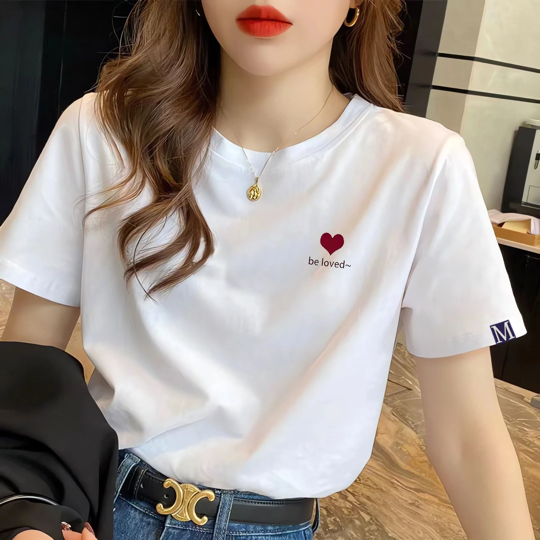 优品夏季新款正肩短袖T恤设计感袖子宽松棉圆领休闲简约百搭