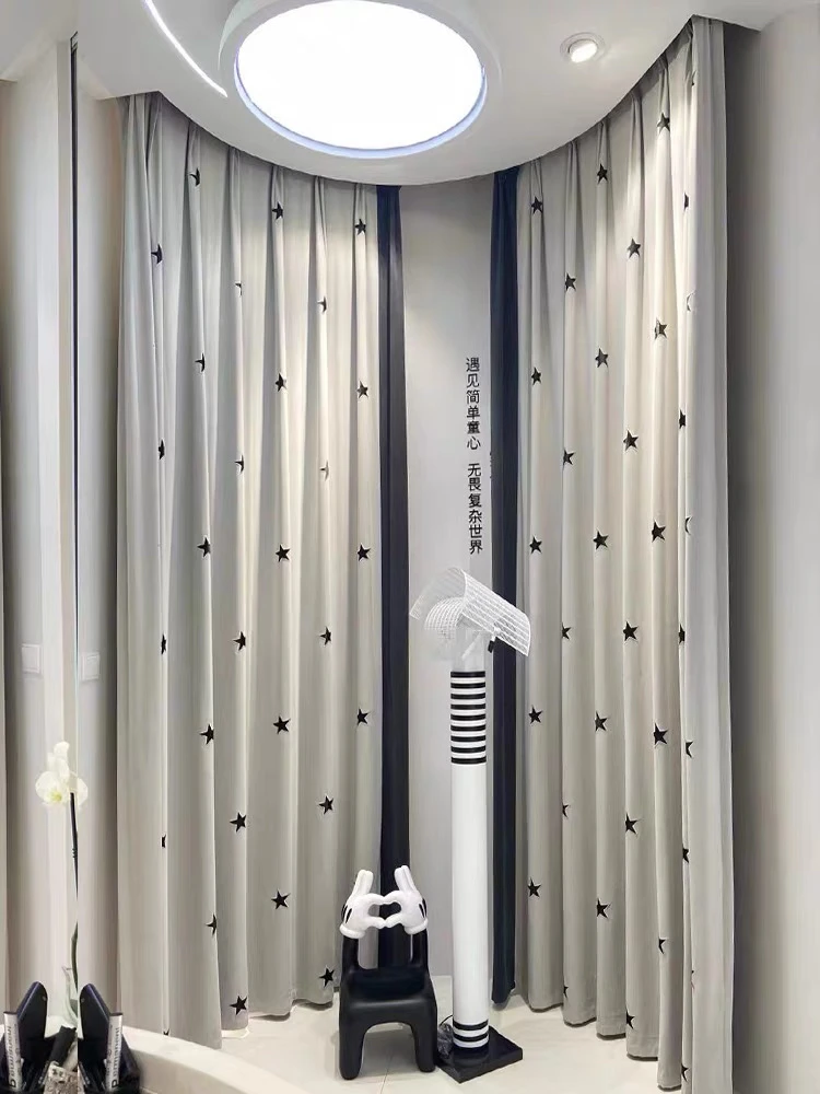 男孩女孩儿童房遮光星星卡通贴布绣花卧室飘窗成品定制窗帘满天星