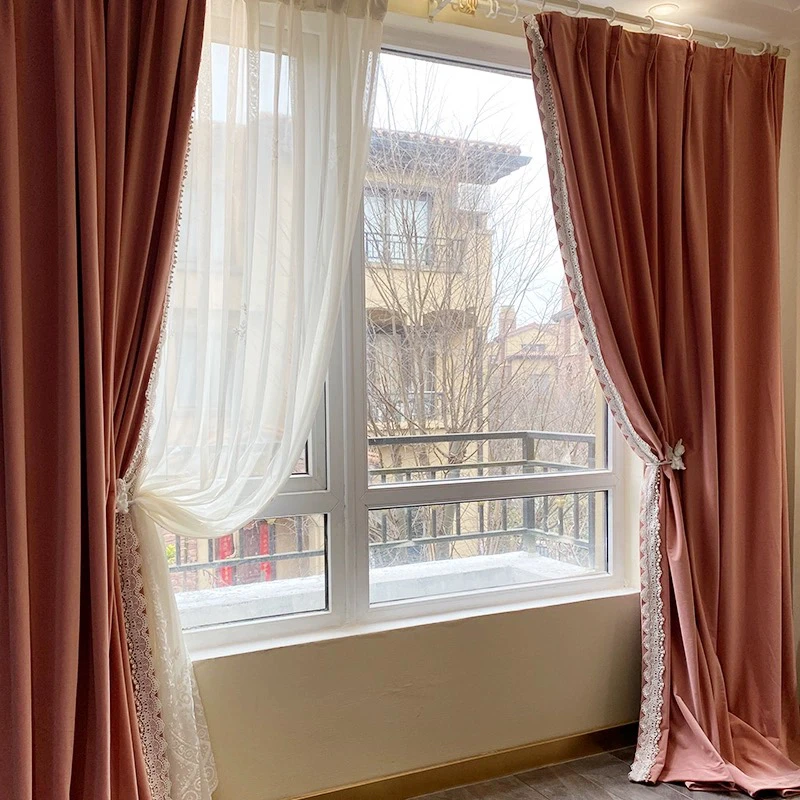 高品质豆沙烟粉色丝绒窗帘复古高级小众法式慵懒风卧室落地窗飘窗