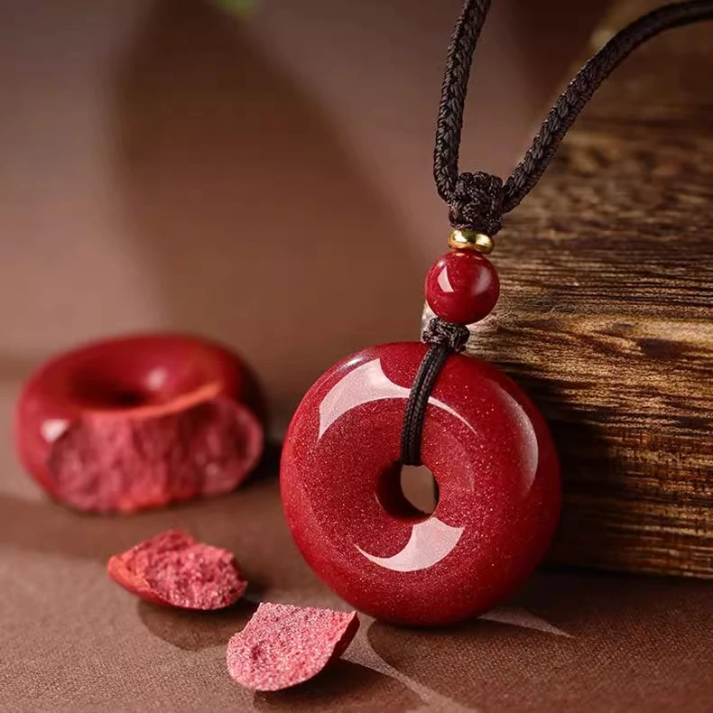 含辰砂工艺品 朱砂平安扣吊坠护身福天然保真紫金砂男情侣项链