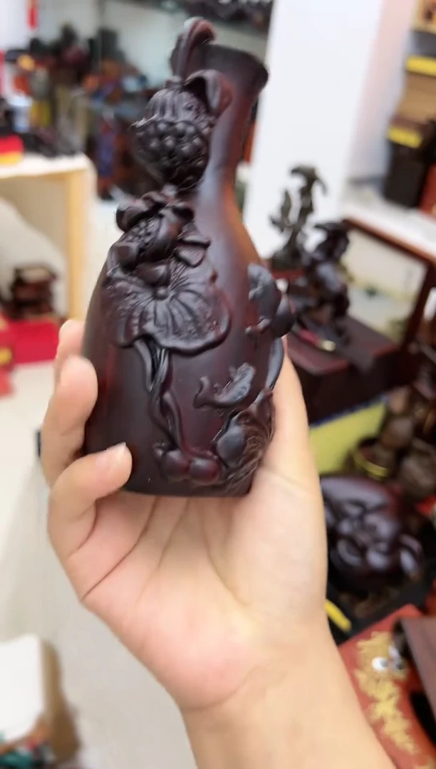 【闪购商品】黑檀荷花花瓶淘多奇好物