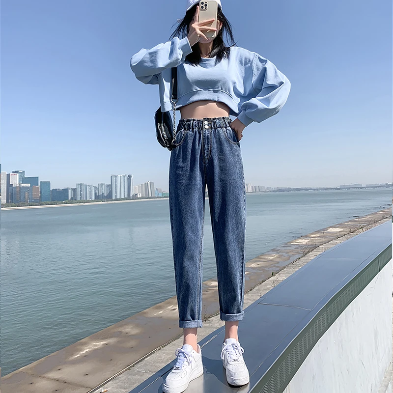 2023年新款高腰显瘦春季阔腿老爹萝卜裤哈伦牛仔裤女直筒宽松春装