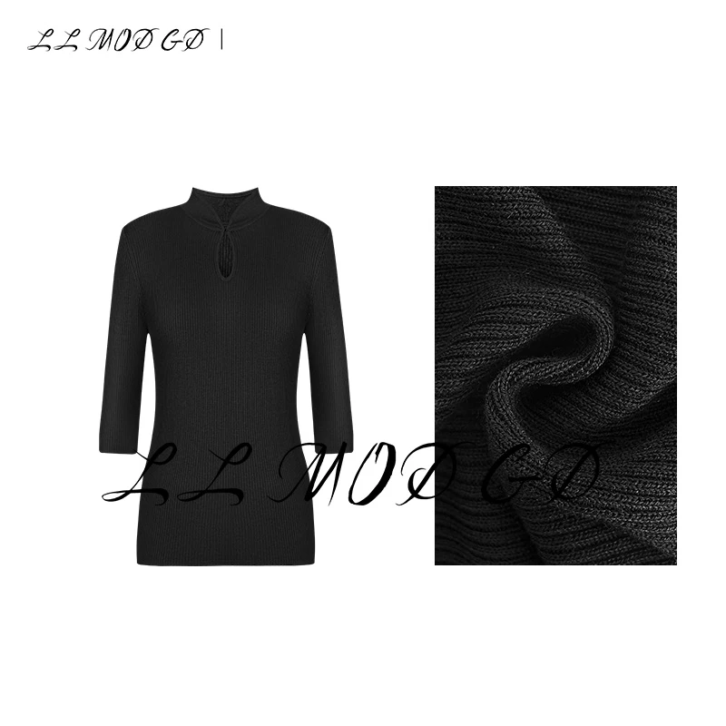 LL·MOD·GD新中式不规则立领镂空内搭打底针织衫 XR-250219