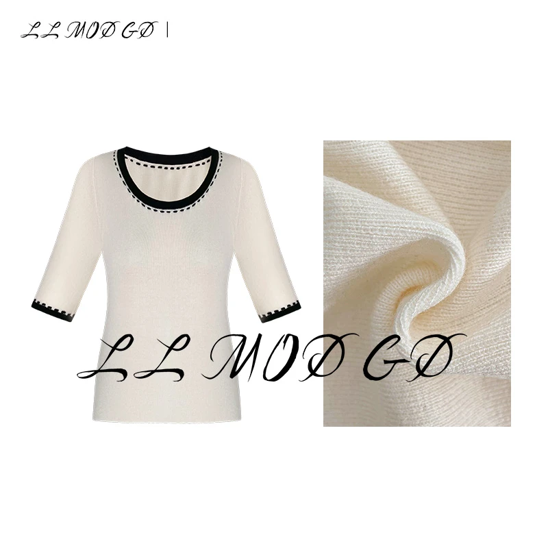 LL MOD GD | 法式复古小香风撞色正肩短袖设计感女上衣 XR-250183