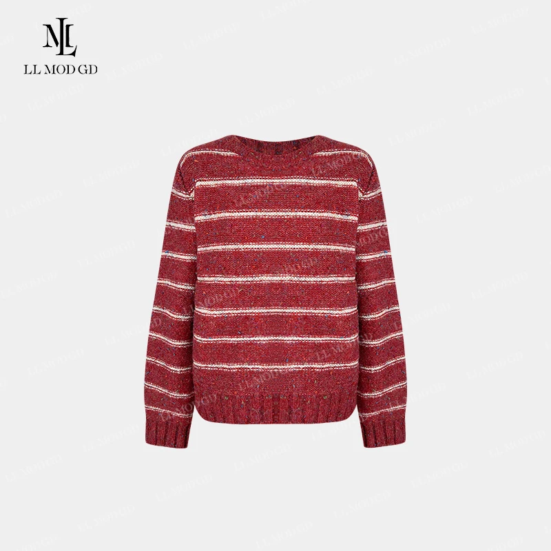 海盐天空   宽松长袖毛衣女秋冬条纹圆领套头百搭上衣YLXR-253813