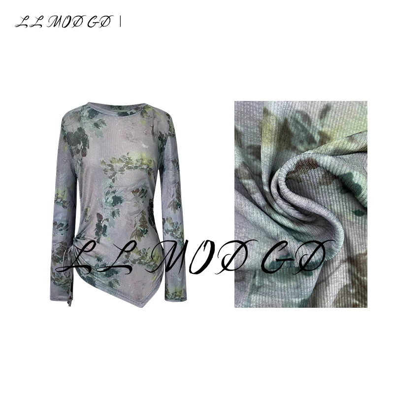 LL MOD GD |显瘦长袖时尚百搭女士印花圆领扎染小衫LL-250172