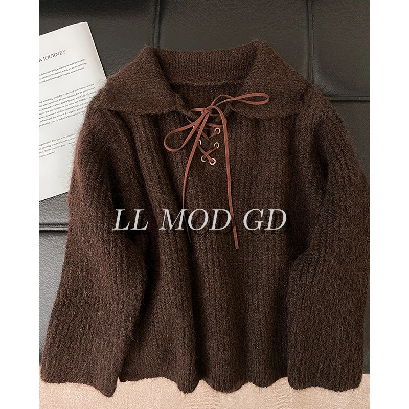 焦糖摩卡 长袖宽松毛衣女款秋冬保暖百搭翻领针织上衣YLXR-254987