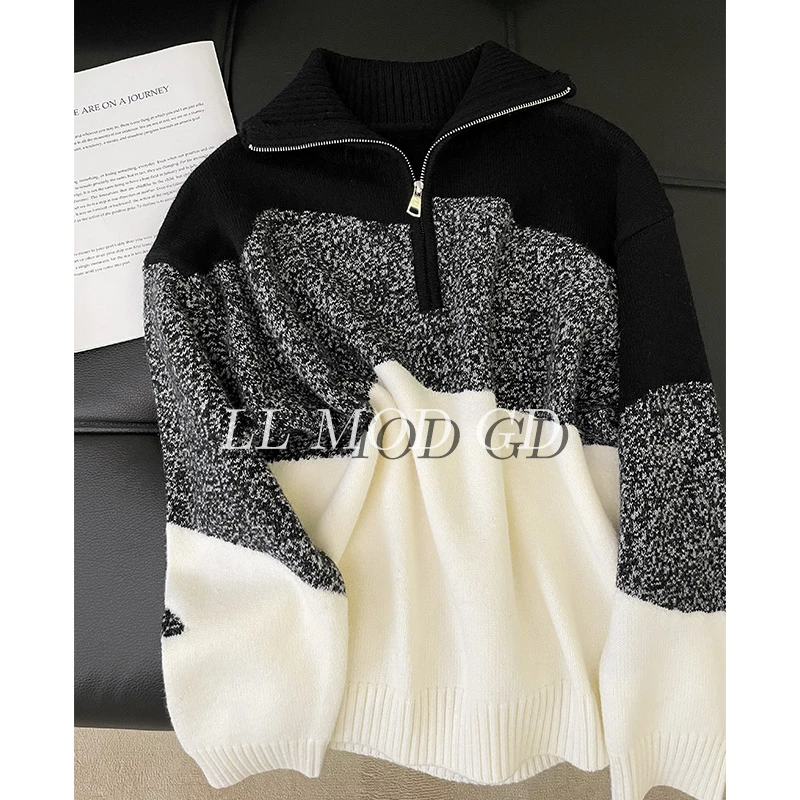 落日航班 长袖宽松毛衣女秋冬保暖厚款百搭高领针织上衣YL-254891