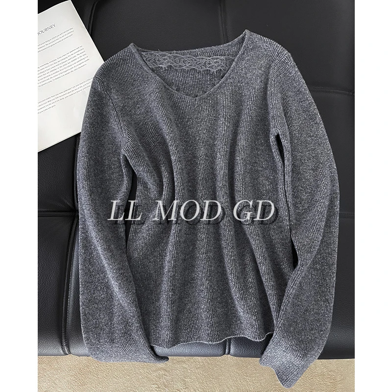 衣抹青丝 长袖宽松毛衣女秋冬厚款百搭V领套头针织上衣YL-255220