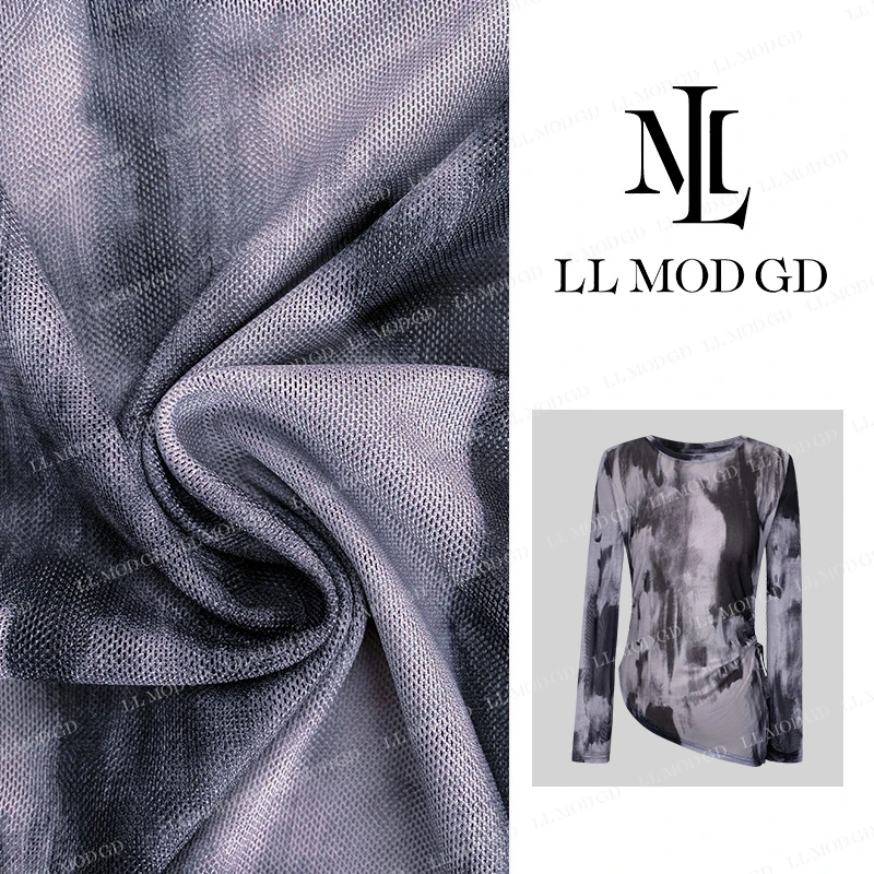 【莉莉家】法式复古风T恤2024夏季扎染侧边抽绳设计上衣YL-252314