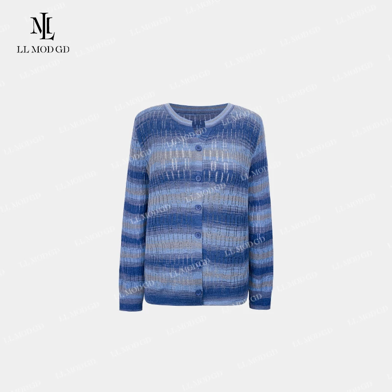 LL·MOD·GD冰川蓝调时尚休闲气质V领针织打底开衫上衣YLXR-253553