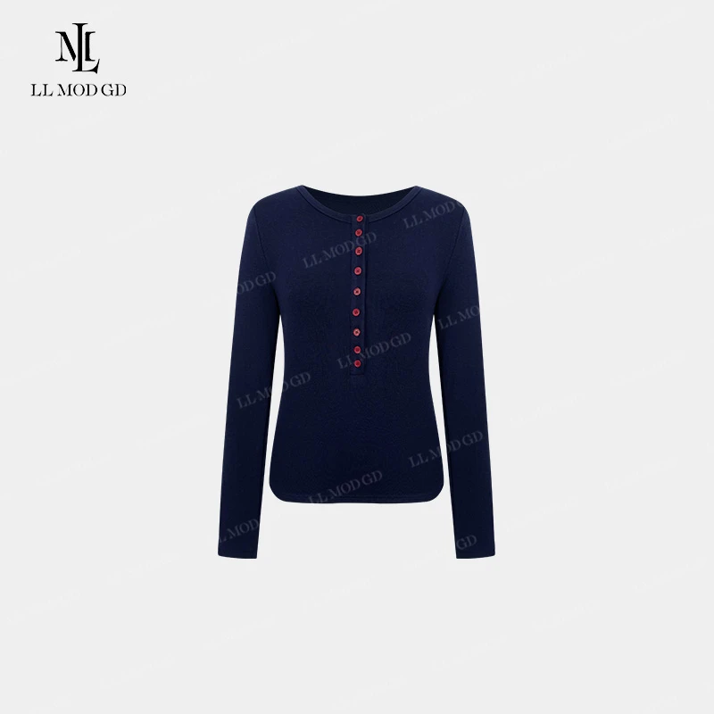 LL·MOD·GD韩版纽扣套头针织衫2024早秋设计感时尚上衣YL-253053