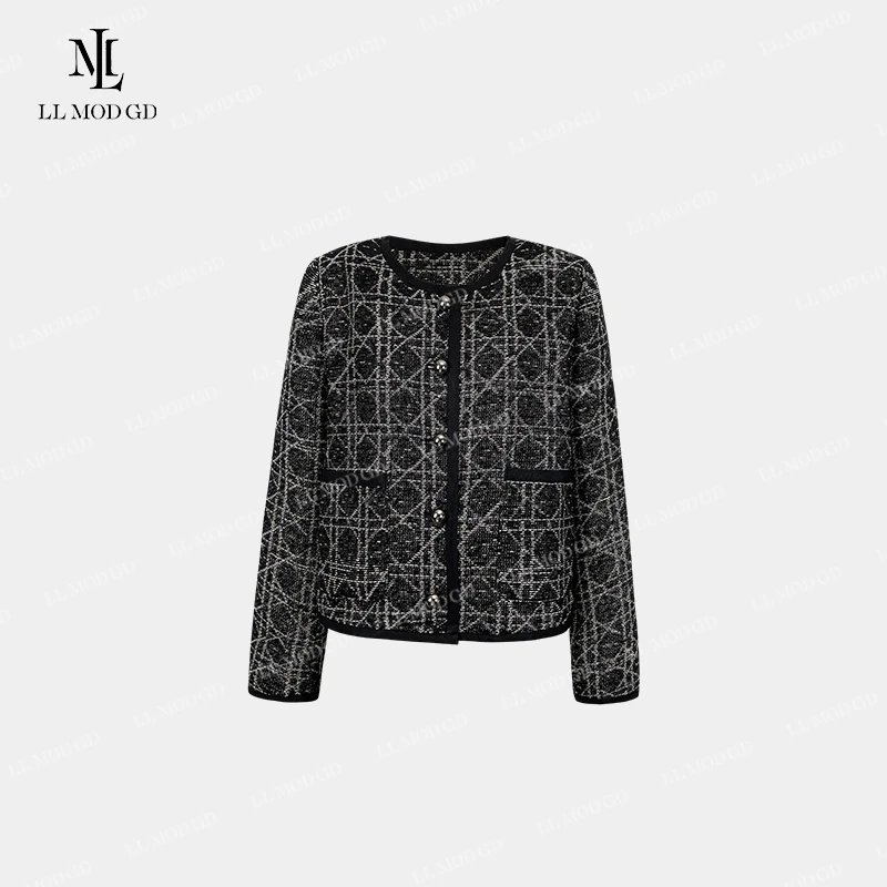 名媛风范  长袖短款外套女款秋冬宽松圆领气质针织上衣XR-253039