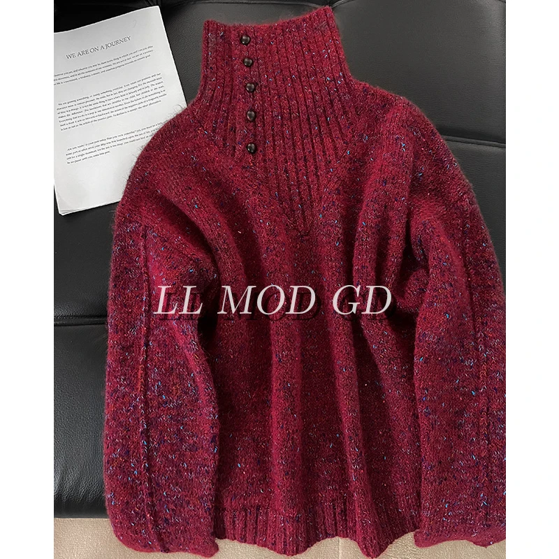 绒球星斑 长袖高领毛衣女秋冬宽松保暖百搭套头针织上衣YL-255121