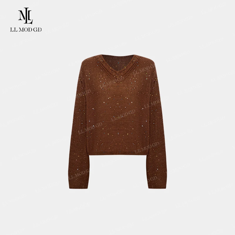 【莉莉家】法式亮闪针织衫2024早秋时尚烫钻设计感上衣MY-252923