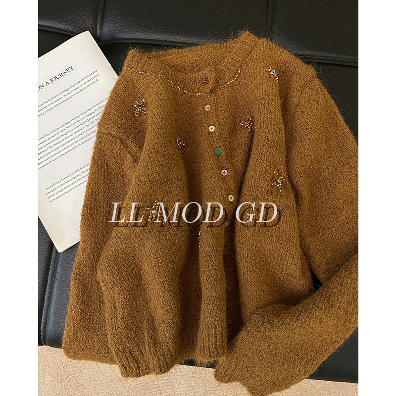 日莹璀璨  长袖宽松毛衣女款秋冬保暖百搭圆领针织上衣YL-254973