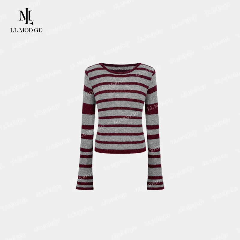 欧尼酱  长袖针织衫女秋季条纹圆领套头百搭上衣LLYL-253253