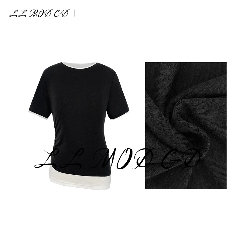 设计感撞色假两件短袖T恤夏季休闲打底上衣YL-250077