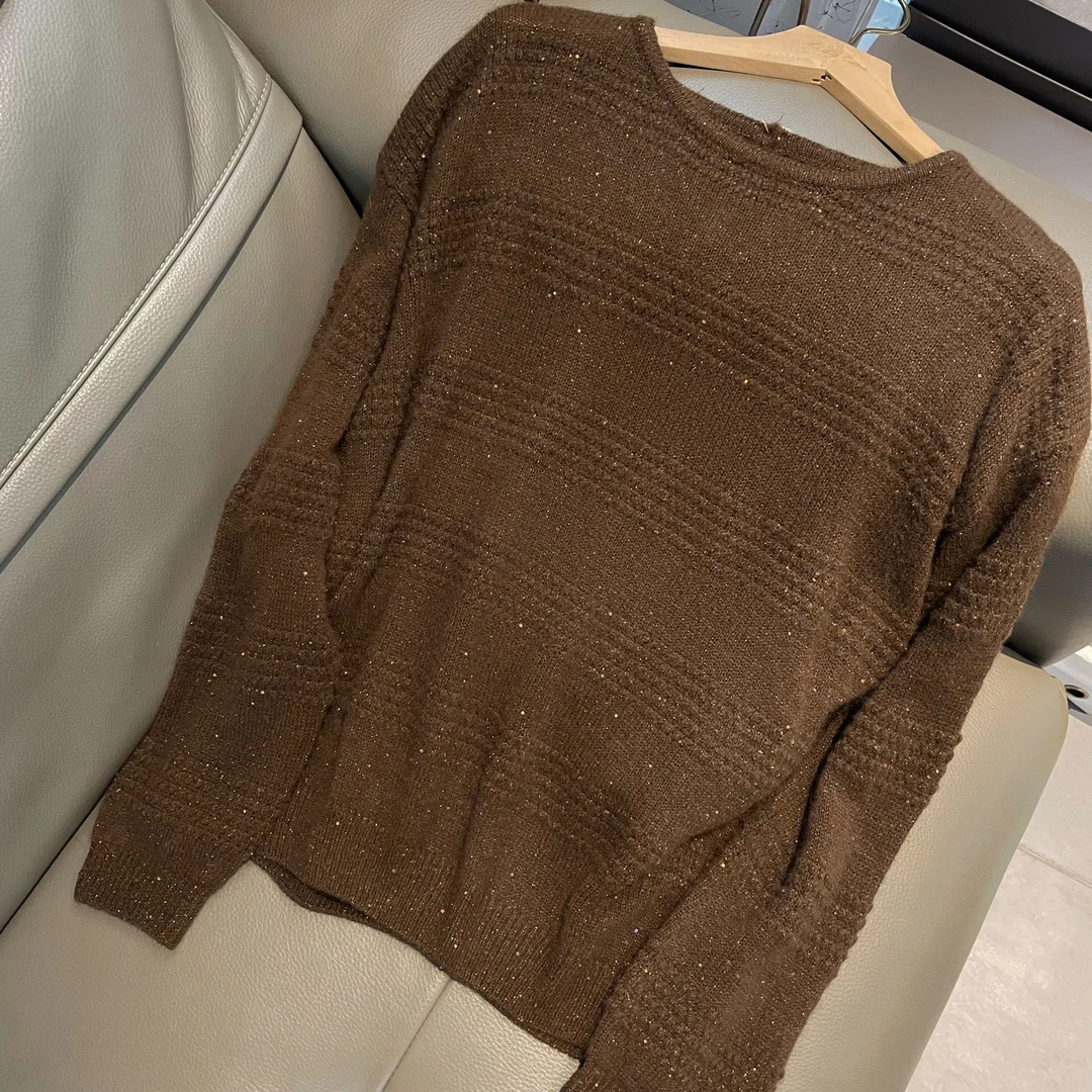 星河旧梦 圆领宽松针织衫女秋季网红百搭套头长袖上衣YLXR-253823