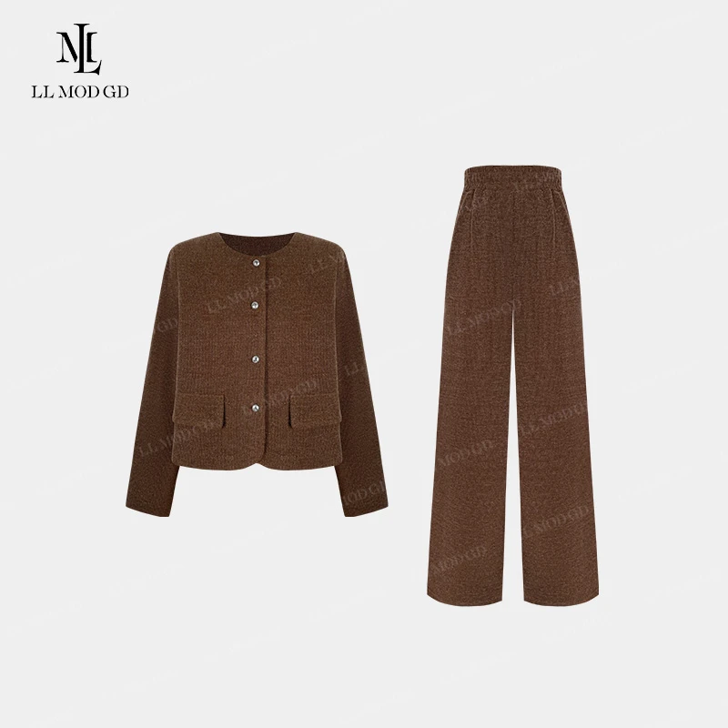 【莉莉家】新款气质法式上衣长裤高级感两件套小香风套装YL-252739
