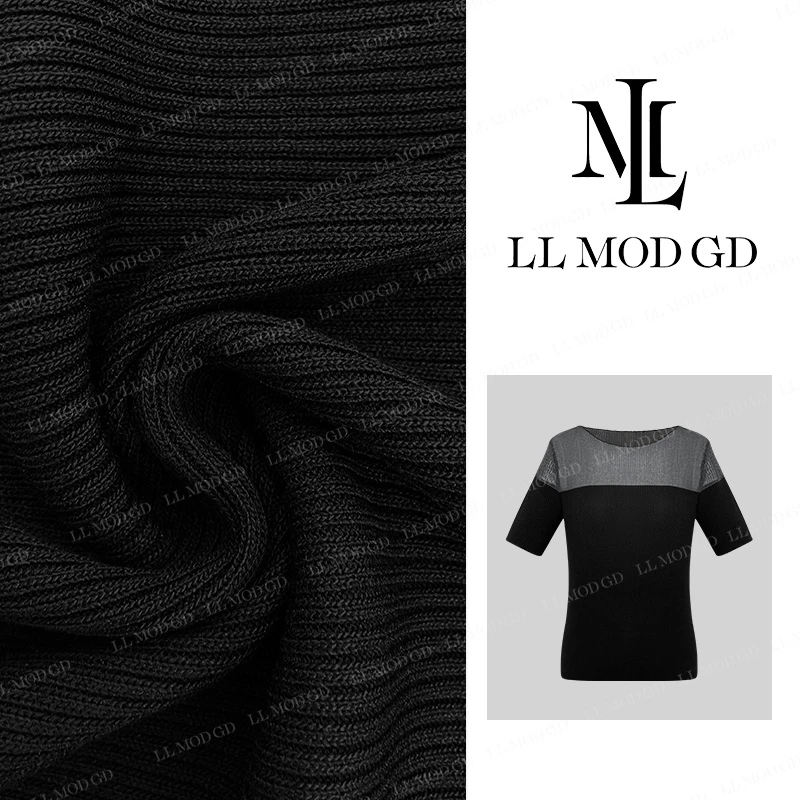 深渊玫瑰 镂空透视气质T恤女夏季撞色拼接百搭时尚上衣YL-252328