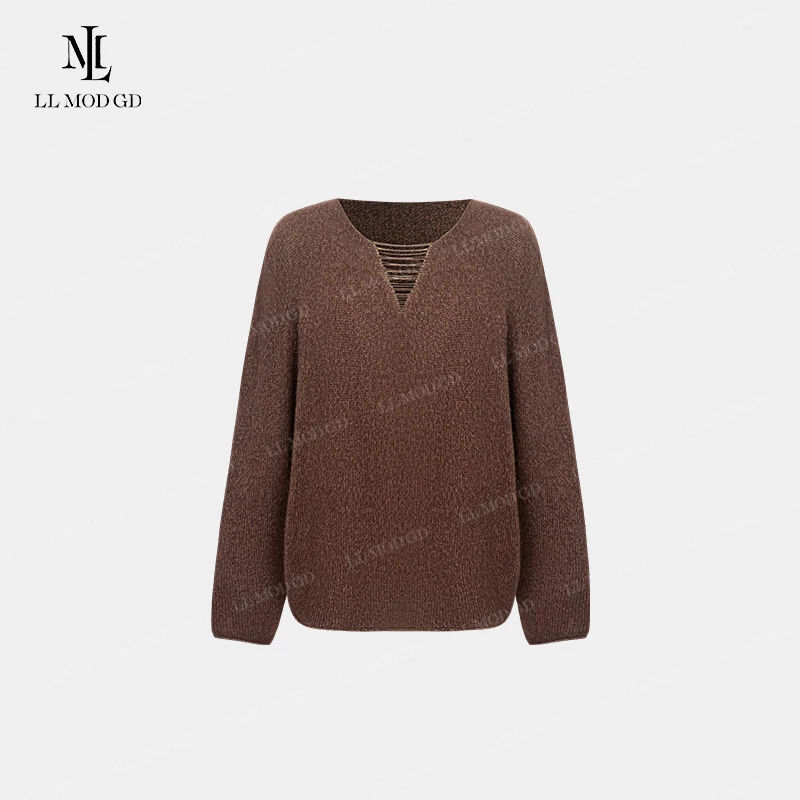 LL·MOD·GD【莉莉家】欧货秋V领设计感气质百搭针织上衣XR-253444