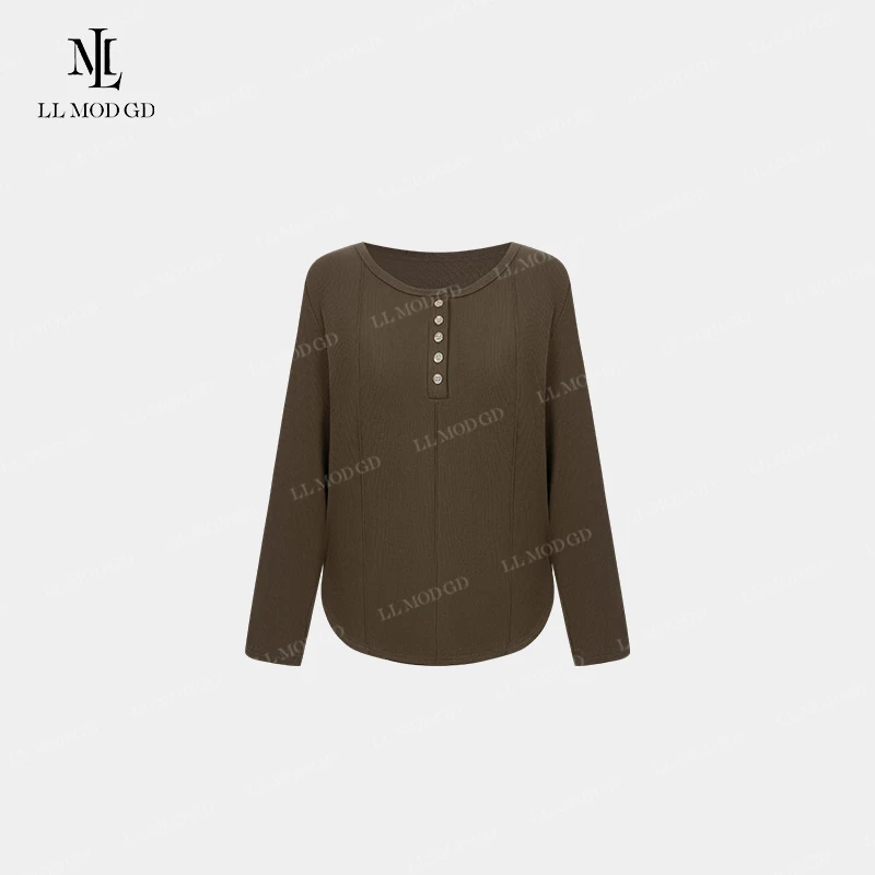 纽扣半开领针织衫2024早秋纯色极简风上衣XR-253267