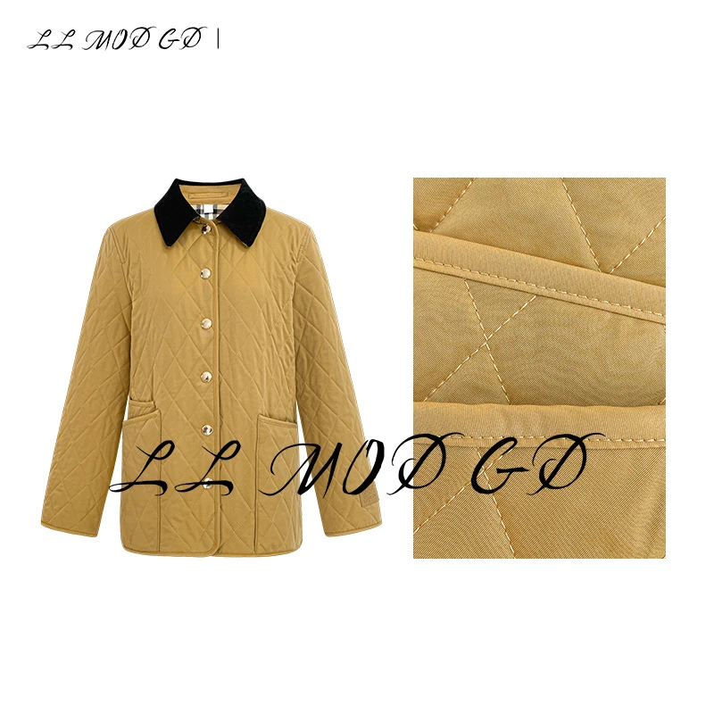 如愿 秋冬显瘦时尚气质加厚加绒长袖小众菱形保暖外套女LL-232155