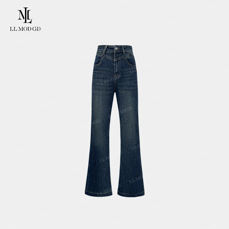 学年 秋季修身复古风高腰牛仔裤女时尚显瘦百搭微喇裤YL-253452