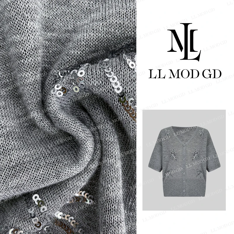 LL·MOD·GD轻奢香风百搭重工亮片设计感小众短袖上衣YL-251719