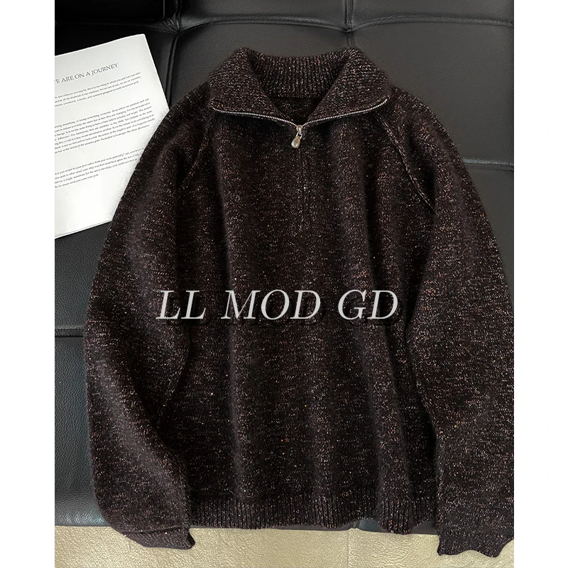 咖啡香气 长袖翻领毛衣女款秋冬季保暖宽松百搭针织上衣YL-255148