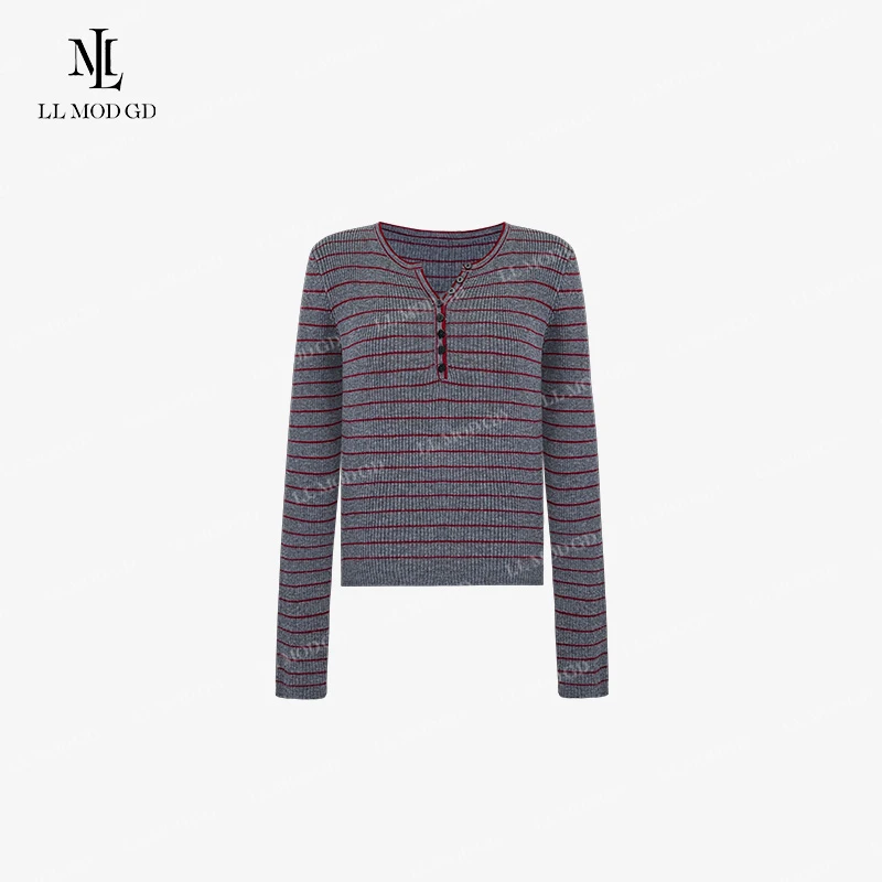 LL·MOD·GD法式圆领条纹针织衫2024早秋慵懒百搭上衣YLMY-252500