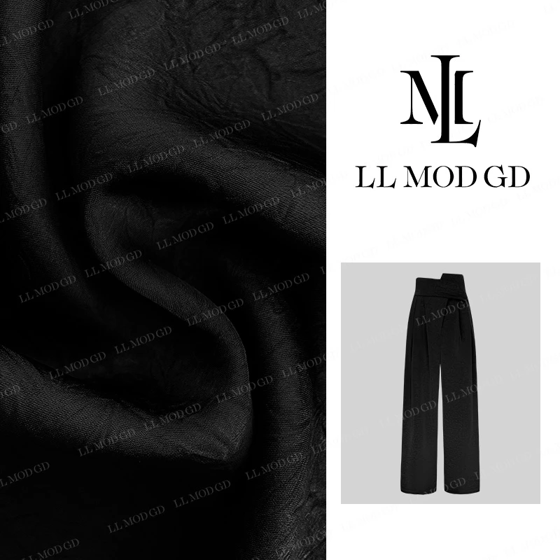 雕塑腰 高腰显瘦垂感直筒裤斜襟设计慵懒休闲醋酸阔腿裤YL-251879