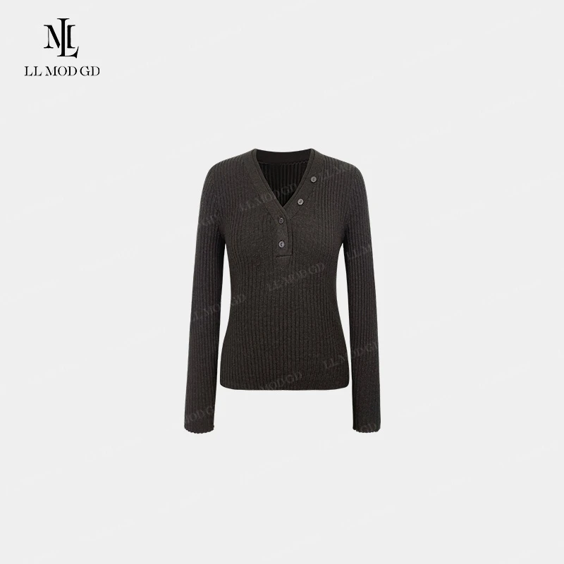 LL·MOD·GD韩版长袖针织衫2024秋坑条设计感时尚百搭上衣XR-253472