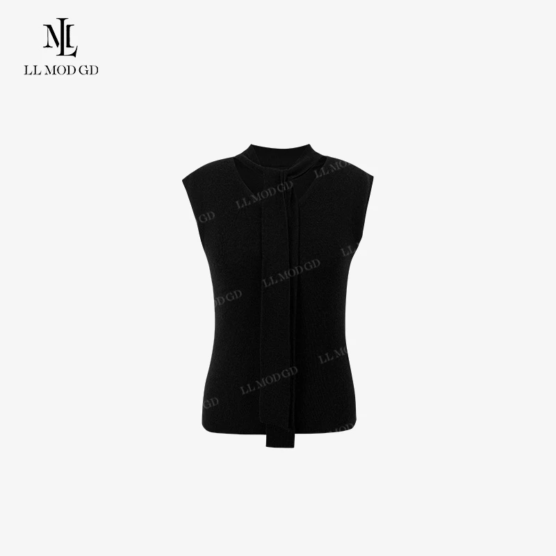 LL·MOD·GD法式高级感无袖T恤2024夏季洋气V领别致上衣LL-252613