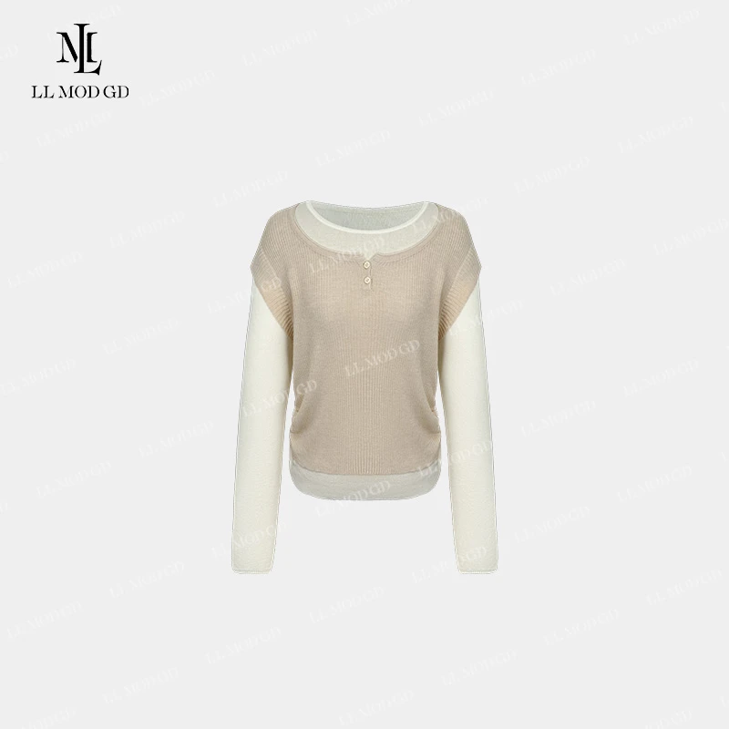 LL·MOD·GD法式假两件针织衫2024早秋设计感拼接上衣LLYL-253013