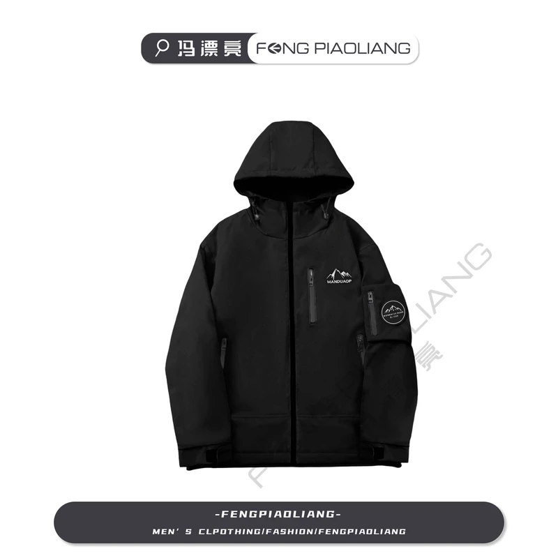 黑【攀岩雪山户外二棉外套】万针刺绣！舒适保暖连帽休闲外套9017