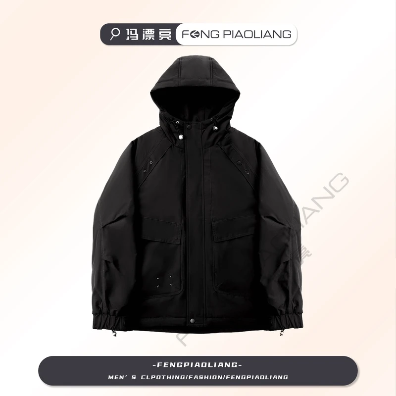 2024冬时尚宽松插肩拼接设计款连帽休闲工装男女款棉衣外套2532