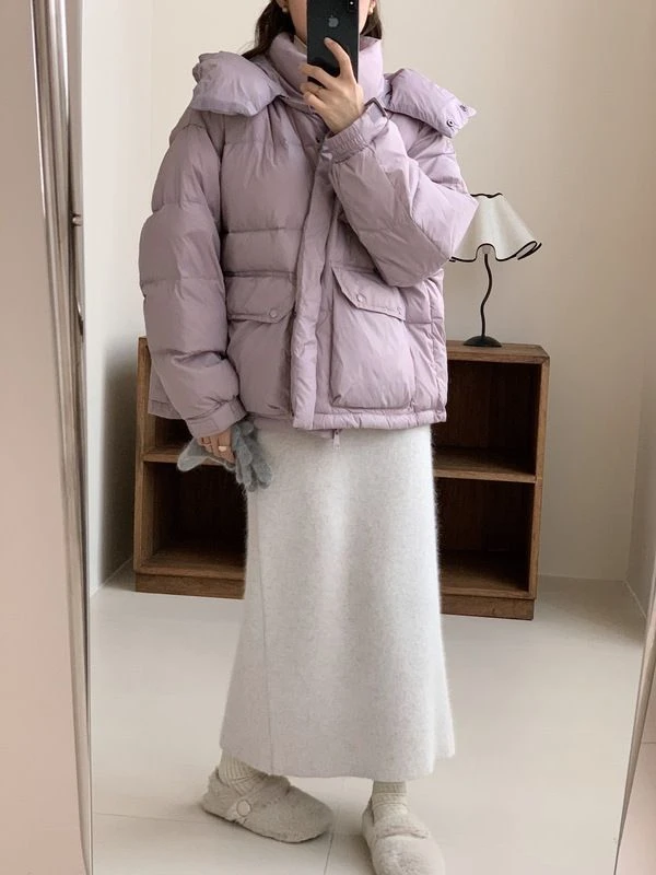 雪中飞反季2023新款羽绒服女短款韩版连帽加厚宽松面包服糖