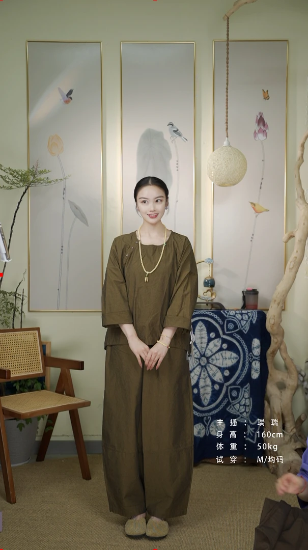 七初的布衣 双色色织｜色织棉前短后长圆领三菩提扣长袖设计款小衫