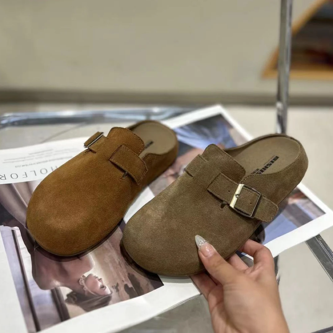 博肯鞋法式复古包头半拖鞋女外穿懒人单鞋2023春夏新款平底勃肯鞋
