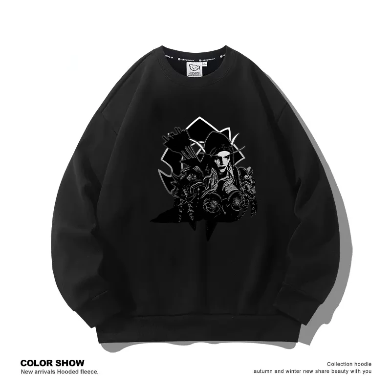 魔兽周边部落联名潮牌卫衣男外套秋冬季加绒长袖套头宽松印花衣服