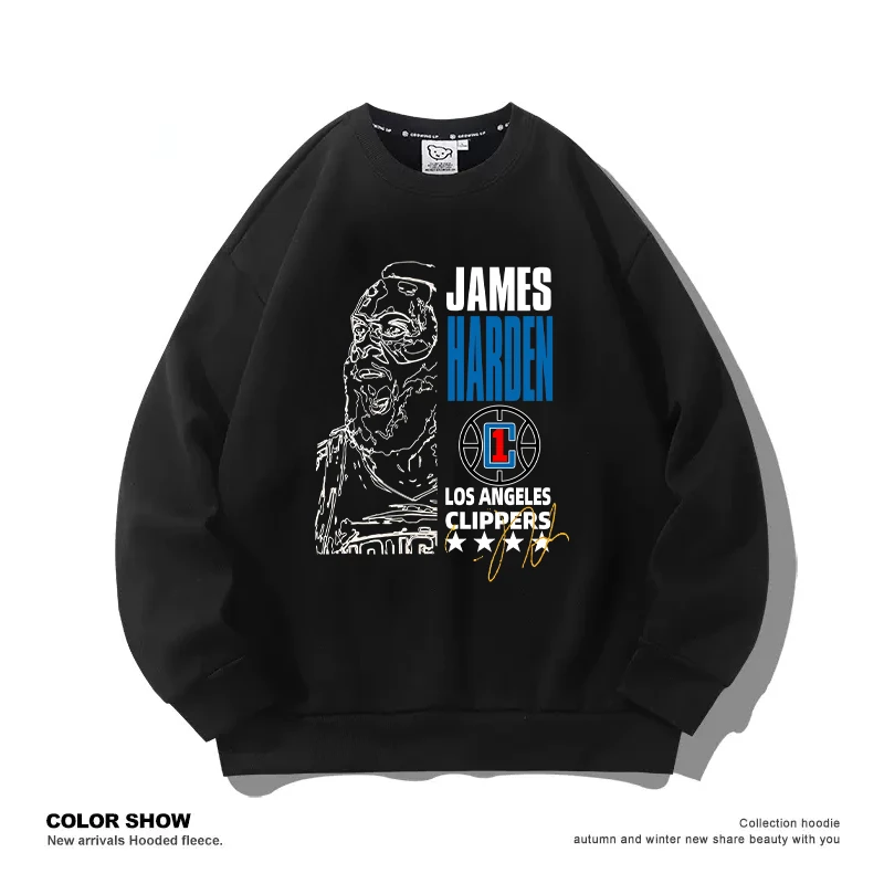 2025快船球迷球衣哈登卫衣男外套春季新款美式薄款潮牌宽松连帽衫