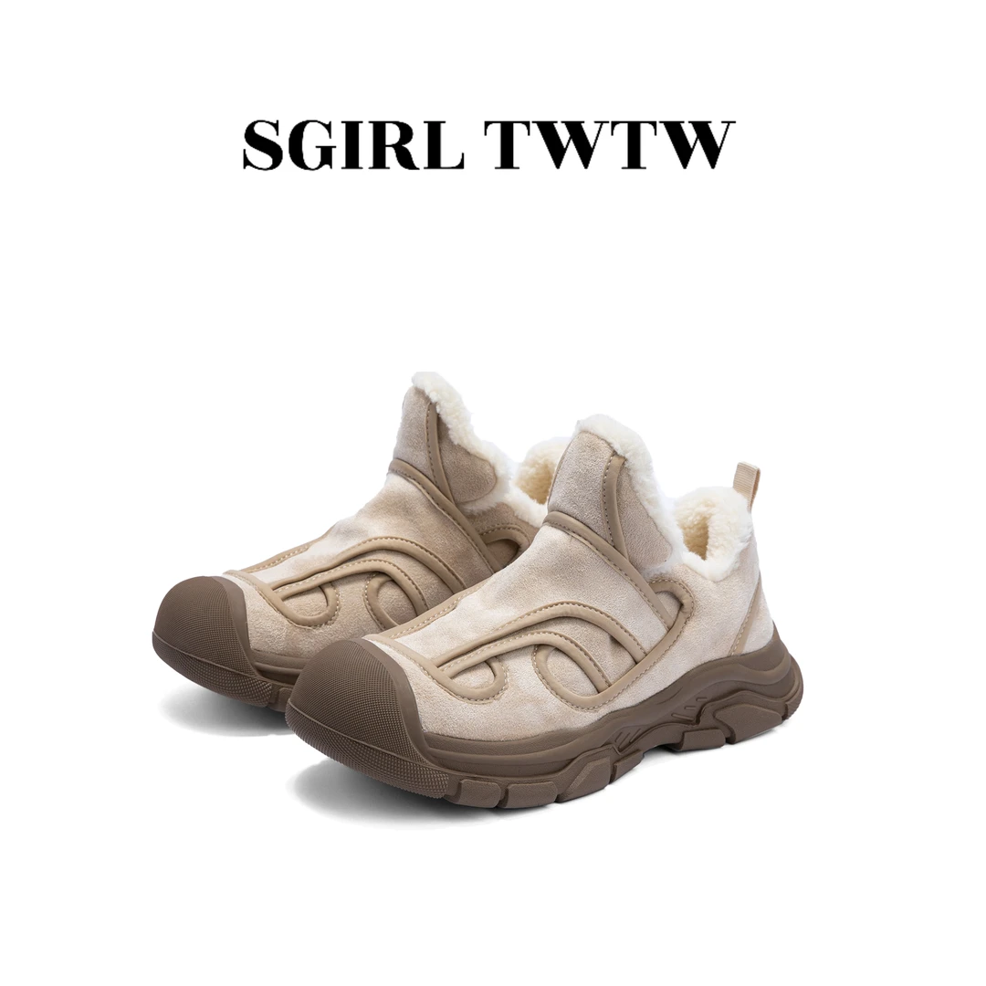 SGIRL TWTW2024秋冬ins潮丑萌大头面包鞋女加绒保暖休闲板鞋